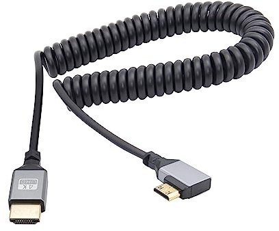RIIEYOCA 90 Grad linker Winkel UHD 4K Mini HDMI Stecker auf HDMI Stecker 18Gbps High Speed 2.0 Extender Spiralkabel Unterstützt 4K@60Hz,1080p,ARC,3D,dehnbar auf 1M/3.3FT