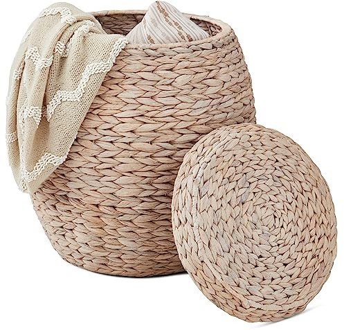 Best Choice Products Multipurpose Hyacinth Storage Basket, Plant Décor, Handwoven Organizer Tote for Bedroom, Living Room, Nursery, w/Lid - Whitewash