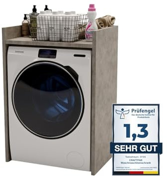 CraftPAK Waschmaschinenschrank geeignet für Waschmaschine & Wäschetrockner, Waschmaschinenschrank Überbauschrank, Badezimmermöbel Größe 66x97x62 cm, Farbe Beton