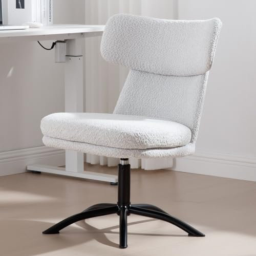 Wahson Bürostuhl ergonomisch Drehstuhl ohne Rollen Schreibtischstuhl Aesthetic für Arbeitszimmer/Büro, Teddystoff, Hellgrau