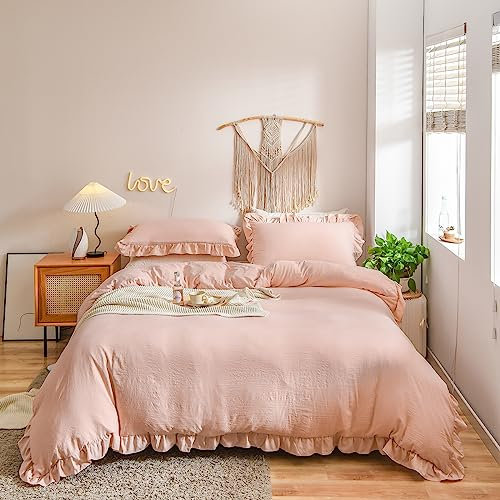 Herside Rosa Bettwäsche 135x200 Böho Rüsche Bettwäsche Sets Rüschen Design Weich Mikrofaser Bettbezug mit 1 Kissenbezüge 80x80 cm (Rosa, 135 x 200 cm)