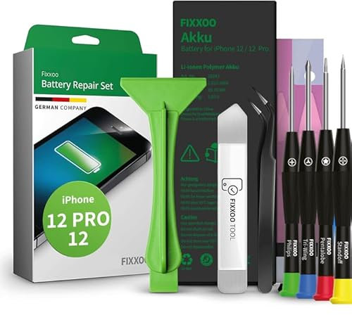 GIGA Fixxoo® Akku geeignet für Handy Reparatur Set Smartphone 12/12 Pro [inkl. Werkzeug-Kit & Anleitung] - Original Akku Kapazität - Ersatzakku für einen einfachen Austausch -