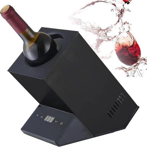 Qiang Refroidisseur Bouteille Vin Acier Inoxydable Rafraichisseur De Bouteille De Vin électrique Seau Champagne Plage De Température 5 à 18°c,pour Bouteilles Jusqu'à 9 Cm De Diamètre,Black