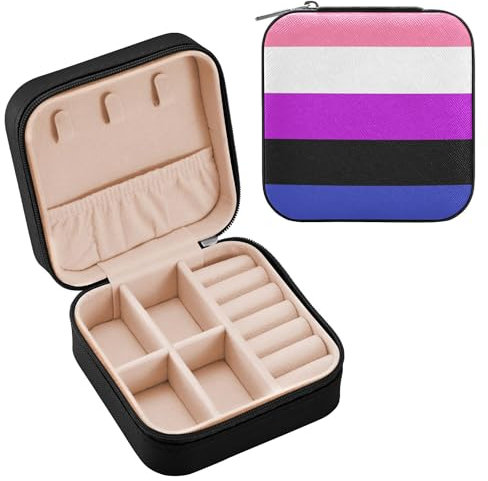 Lgbtq + Genderfluid Schmuckschatulle für Damen, PU-Leder, Reise-Schmucketui für Ringe, Ohrringe, Halsketten, Uhren, Geschenke für Mädchen, Damen, Frauen, Flagge für die Rechte des Stolzes und der