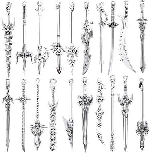 Dimeho 20 Stück antike Schwerter-Lesezeichen aus Metall Vintage-Messer-Anhänger silberner Schlüsselanhänger Schwert-Anhänger Mini-altes Messer-Zubehör Geschenk für Buchliebhaber DIY-Halskette Armband