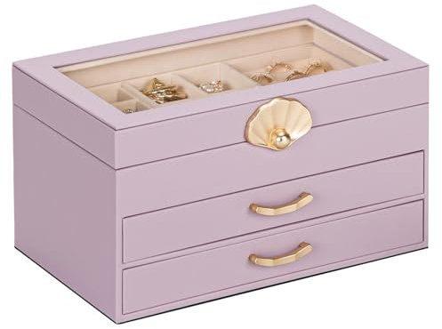 Enthralite Schmuckschatulle mit 2 Schubladen: Schmuck-Organizer für Ohrringe, Halsketten – Geschenk für Mädchen und Frauen (Grau-Lila)