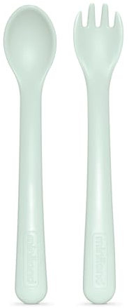 Miniland Dolce Mint Set de cuchara y tenedor de mango largo. Fabricado en España y diseñada para todos los niños.