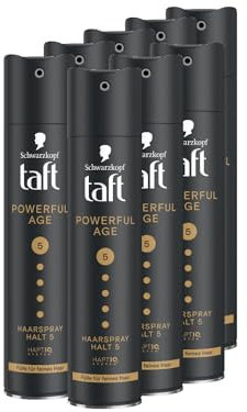 Schwarzkopf Taft Haarspray Powerful Age (8x 250 ml), Haltegrad 5 Haarstyling, Haarspray für feines und dünner werdendes Haar, Fülle für feines Haar, Vegane Formel*