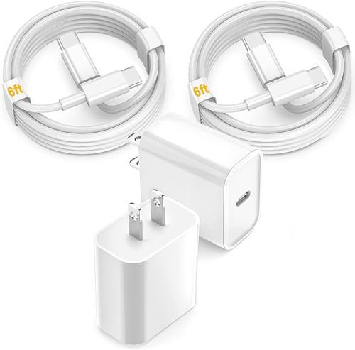 Lot de 2 chargeurs rapides USB C pour iPad Pro 12,9/11 en 2022/2021/2020/2018, iPad 10e, iPad Air 4e/5e 11, iPad Mini 6e génération, chargeur mural à charge rapide avec câble USB C vers C de 1,8 m