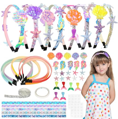 LOHAME 8 Stück Meerjungfrau Haarreifen Bastelset Kinder DIY Haarschmuck Mädchen Geschenke ab 4-12 Jahre Kreative Basteln Meer Haaraccessoires Geburtstagsgeschenk für Mädchen Paty Einschulung
