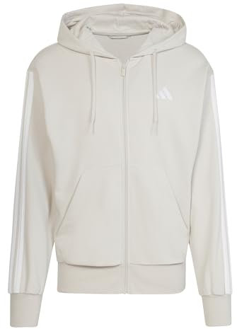 adidas Men's Essential Three Stripes French Terry Fullzip Hoodie, Wonder Alumina/White, S