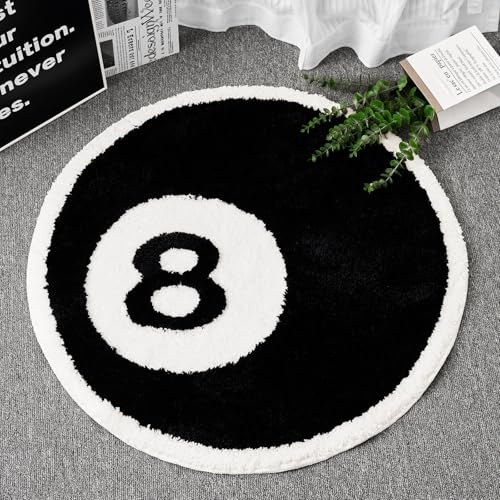 ELDONE Schwarzer Teppich mit 8 Kugeln, niedlich, einzigartig, cool, lustig, rund, für Schlafzimmer, Badezimmer, Wohnzimmer, Wohnheim, rutschfest, waschbar, flippig, ästhetisch, Schlafzimmer,
