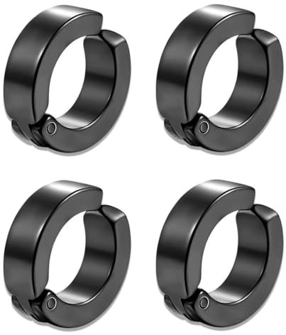 LYQNIHOB Schwarze Ohrclips aus Edelstahl - 2 Paar, ungestochene Fake Ohrringe in Hip Hop Punk Style für Männer und Frauen, Unisex Kein Piercing Ohrring Set, Machen Sie sich bereit zum Rocken!