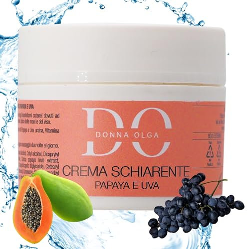DONNA OLGA Crema Antimacchie Viso 50 Ml | Crema Schiarente Macchie Viso con Papaya e Uva | Crema Sbiancante Viso Antimacchia, Anti Macchie Scure Depigmentante