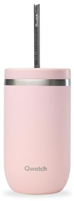 QWETCH - Cold Cup Isotherme 470ml Pastel Rose - 24h Glacé & 12 Froid - Inox Recyclé, Anti-Éclaboussure - Idéale pour Boissons Fraîches, Bubble Tea et Café Glacé