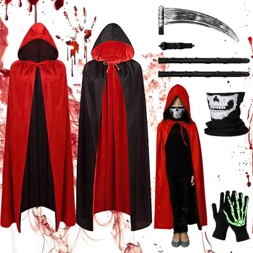Aitsite Halloween Costumes, 90cm Length Vampire Cloak Capes, Vampire Costume Kids Draculaura, Red Cape with Sickle for Halloween Parties and Family Celebrations