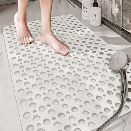 Tiamo Große rutschfeste Duschmatte für Innendusche, 80 x 60 cm, übergroße Duschkabine, Badematte für Dusche mit großen Saugnäpfen, Abflusslöchern, zweiseitig rutschfest
