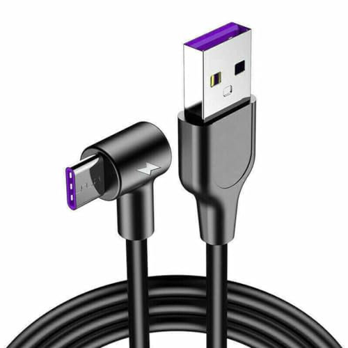 USB C Charger Cable, Type C Fast Charging Cable, 5A Charger Cable with 90 Degree Right Angle Connector, Fast charger Cord, USB to USB C cable for Samsung & all Port C Devices. (Black, 2m)