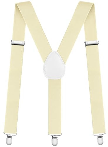 Aomig Hosenträger für Herren Hosenträger Herren Stark Breit 3,5 Cm mit Sehr Starken 4 Metall Clips Länge Einstellbar Elastisch Einheitsgröße Hosenträger Männer Damen Breit Lang Y Style (Elfenbeinweiß)
