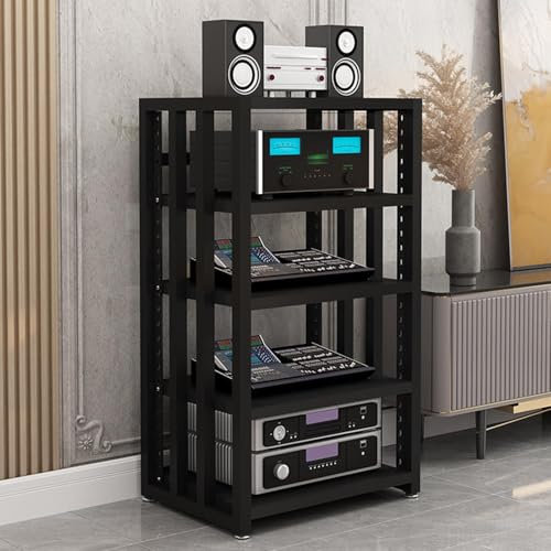 YHWKGZ Audio Rack Hi Fi Regal, Höhenverstellbares Phonoschrank, Metall-Stahlrahmen, 5-lagiger Record Player Stand, for PS4/Kabelbox-Player/Spielekonsole(Nero)