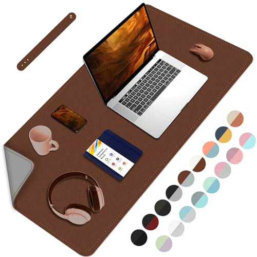 Dual Sided Desk Mat, Waterproof Desk Pad Table Protector, Easy Clean Laptop Mat Large Mouse Pad Leather Writing Mat with Suede for Office/Home/Decor -80cmx 40cm, Brown+Grey