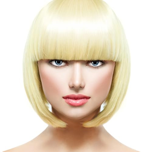 BUYOGET Blonde Bob Wig with Fringe 12 Inch Short Straight Costume Wigs for Women Cosplay Party Halloween