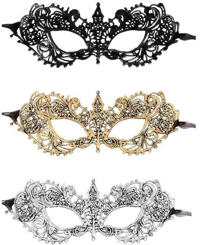 ZPLASK 3Pcs Masquerade Mask for Women, Lace Party Half Face Masquerade Mask, Luxury Masquerade Masks, Prom Halloween Carnival Masquerade Mask Women for Costume Party Women Girl Ladies