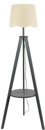 ValueLights | Grey Wood Tripod Floor Lamp with Storage Shelf and White Trim Scallop Shade Living Room Lounge Light | Floor Lamps, Home Décor & Improvement Essential | Included LED Bulb