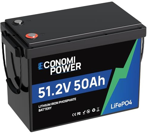 Batería LiFePO4 de 48 V, batería de litio EconomiPower Lifepo4 de 50 Ah con celdas de grado A, 2560 Wh de energía útil para caravanas, motores de trolling, yates de almacenamiento de energía solar y