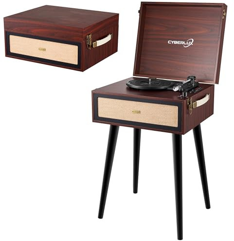 Giradischi con supporto, in stile retrò, con altoparlante Full Range, Bluetooth, radio FM, USB, Line-Out AUX IN Micro SD, slot in vinile, nostalgico, giradischi con piedini