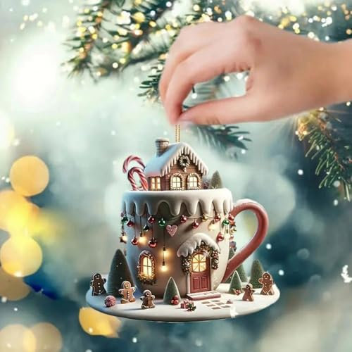 Adornos de chocolate caliente para árbol de Navidad, tazas de chocolate acrílicas 2D, adorno de nieve de Navidad, colgante divertido de Navidad, adornos de taza de café, adorno de Navidad para árbol
