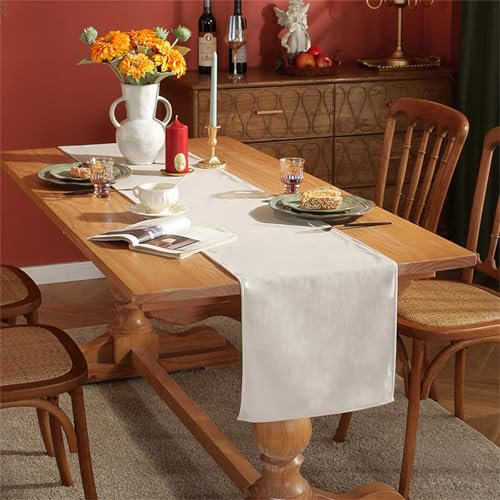 FANSU Tischläufer Einfarbig Samt Herbst Dekoration, Wendbar Modern Tischdecke, Waschbarer Tischdeko, für Party, Kaffee, Esszimmer, Kommode, Schlafzimmer Tischläufer (33x180cm,Weiß)