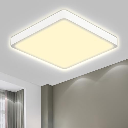 LQWELL® Plafonnier LED, IP44 Lampe de salle de bain étanche carrée plate 32W 3000K 3400LM Lampe simple moderne mince pour salon Chambre Cuisine Balcon Sous-sol Bureau, 400 * 25mm