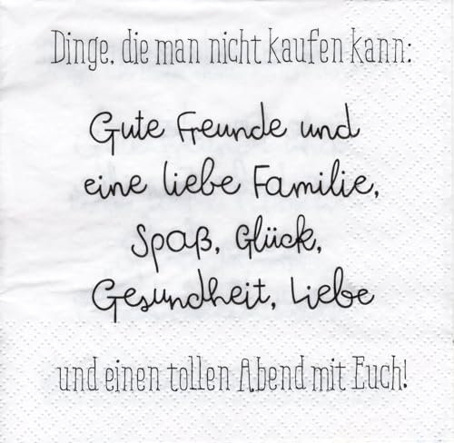20 Servietten Familie, Spaß, Glück, Gesundheit, Toller Abend, Servietten Sprüche, Hochzeit, Babyparty, Konfirmation, Tischdeko, Decoupage, 33x33cm