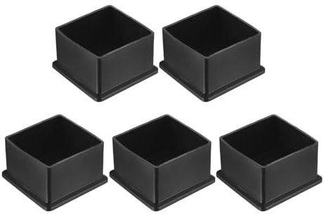 QUARKZMAN 5 Pièces Bouchons Carrés en Plastique, 54mm x 54mm x 34mm Hauteur pour 50mm Tuyau Pied de Chaise Bouchons Embouts Carrés d'extrémité de Protection en PVC pour Tables, Canapés, Noir