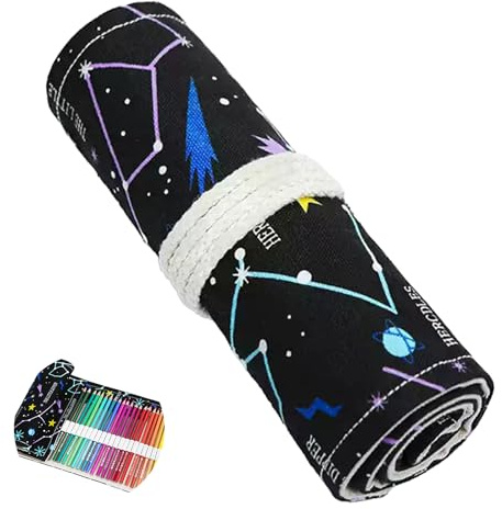 48 Löcher Leinwand Federmäppchen für Buntstifte, Große Kapazität Federmappe | Künstler Buntstifte Organizer, Pencil Wrap Stifterolle zum Bleistift, Zeichenwerkzeuge und Pinsel (Keine Bleistift)