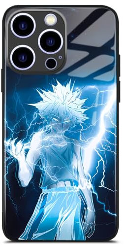 HWLHJJ Killua HxH Manga Shockproof Case - Anime Black Frame Cover, Glossy Glass and Slim for iPhone 16