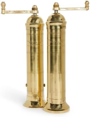 The European Authentic Griechisches Messing 2-teiliges Pfeffermühlen-Set 22,9 cm & Salz 22,9 cm – exquisites Gold-Vintage-Design, verstellbares Mahlwerk, eleganter Küchengeschenk-Shaker