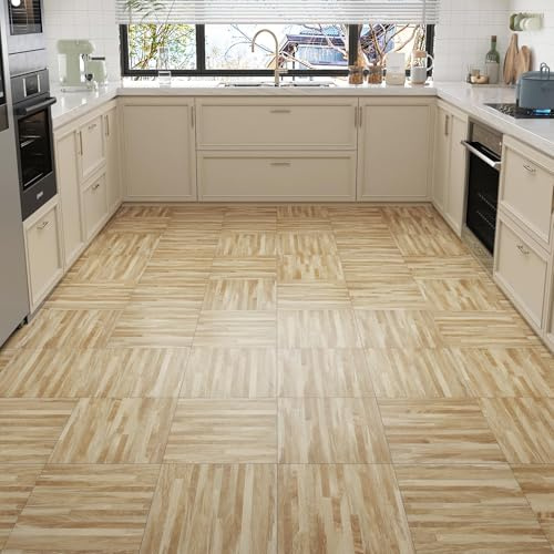 Decotalk PVC Bodenbelag Selbstklebend für Küche 30X30cm 15Stück 1.35m² Dicke 1,66 mm Vinylboden Selbstklebend PVC Bodenbelag Fliesen Vinyl Holzoptik Bodenaufkleber Wasserdicht für Wohnzimmer Garage
