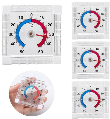 4 Stück Aussenthermometer für Fenster, Außenthermometer Fenster, Thermometer Aussen, Self Adhesive Fensterthermometer Aussen für Fenster und Türen
