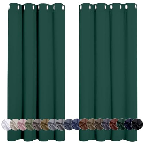 LONGCAO Gardinen Vorhänge mit Ösen 90 x 190 cm Verdunkelungsvorhang Thermovorhang Hitzeschutz Ösenvorhang Verdunklungsvorhänge Kurz 1Er Set for Bedroom Living Room, Dunkelgrün