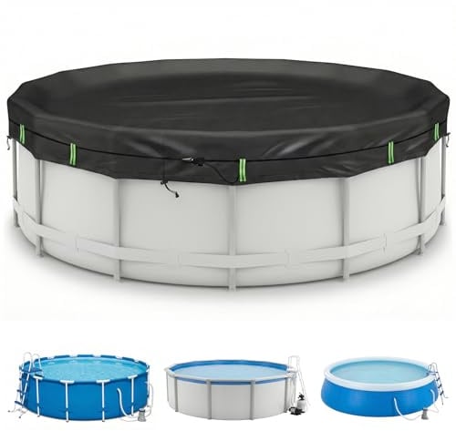 2026 Upgrade Poolabdeckung Rund 366 cm – mit Reflexstreifen und Eine gewogen Werden& 210D Oxford | Ganzjahresplane für Sommer und Winter (schwarz, 366CM)