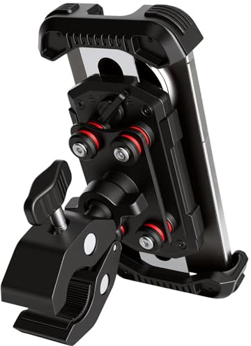 Motorcycle phone mount, bicycle phone holder, double vibration damping, adjustable 360° rotatable handlebar mount for iPhone 17 16 15 14 Pro Max Plus Air, 13 12 11 Pro Max Mini, Xs, 4.7-6.8” Phone