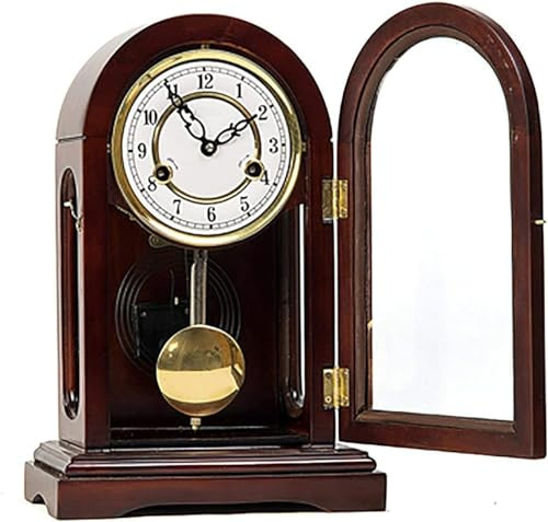 Klassische Kaminuhr aus Holz mit Pendel und Glockenspiel, mechanische Tischuhr für Kaminsims, Wohnzimmer oder Büro Dekor