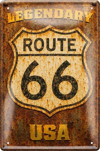schilderkreis24 Blechschild 20x30 cm „Road to Freedom – Route 66“ Vintage Metall Schild USA Retro Wanddeko Garage Werkstatt Bar Man Cave Reise Geschenk