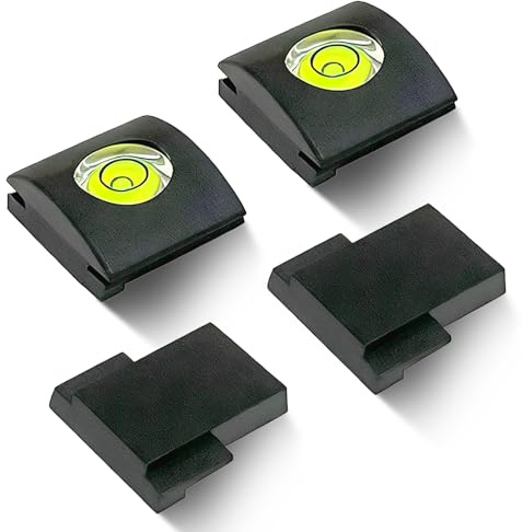 4-Pack Hot Shoe Cover for Canon (2 Standard + 2 Bubble Levels) – Spirit Level & Protector Cap for EOS R5, R6 (1st Gen), 90D, M50 – (Level Covers Fit Nikon/Sony)