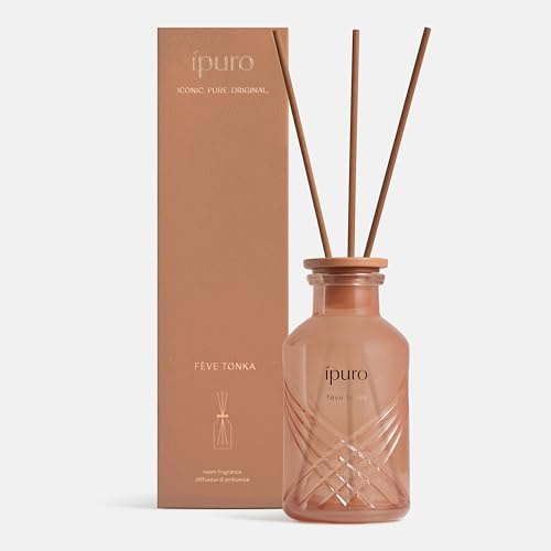 ipuro Exclusive Raumduft FEVE TONKA 240ml - Premium Diffuser mit intensivem Duftölanteil - Vanille Tonkabohne Rose & Sandelholz Duft - Raumduft mit Stäbchen, Raumerfrischer, Lufterfrischer Wohnung