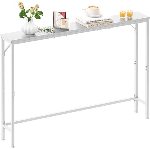 Vantimo 120cm Konsolentisch, schmaler Eingangstisch, schlanker Sofatisch, hinter Couchtisch, Langer schlanker Tisch, DisplayTable für den Eingang, Wohnzimmer, Foyer, Flur, Büro (Weiß)
