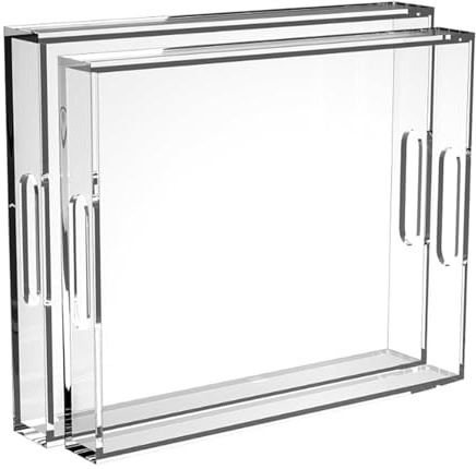 Vassoio In Acrilico Trasparente - 40x30x5.4cm | 2 Pezzi Impermeabile Con Manici Decorazione Tavola | Organizzatore Per Alimenti Snack Dessert Caffè Cucina