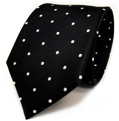 TigerTie Designer Seidenkrawatte in schwarz weiss gepunktet